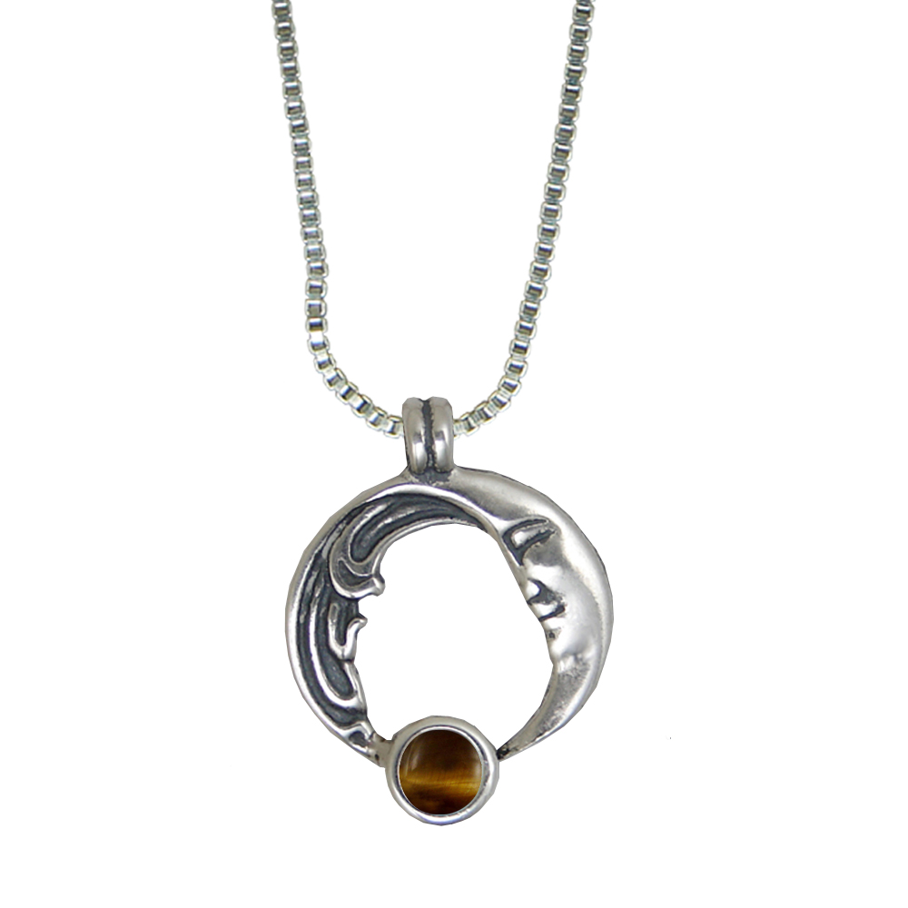 Sterling Silver Moon And Tides Pendant With Tiger Eye